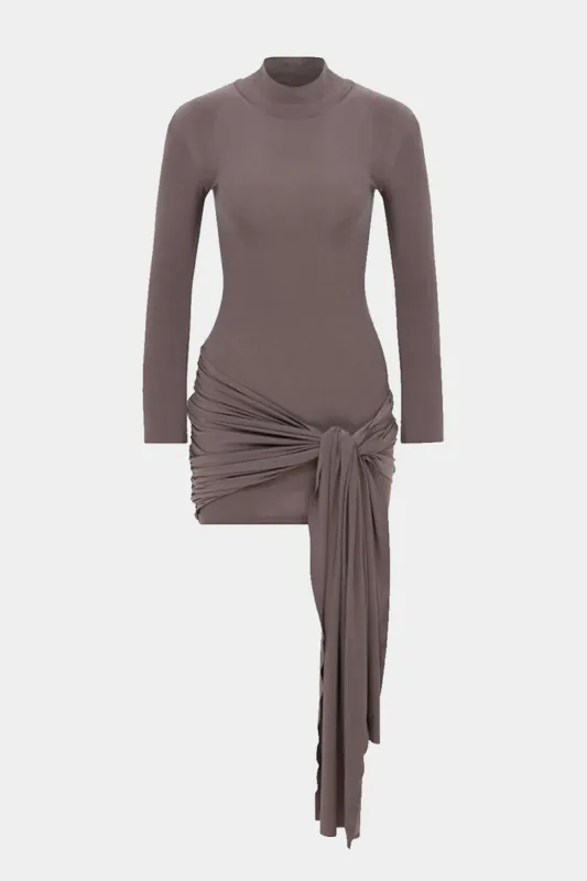 Tie Front Mock Neck Long Sleeve Mini Dress sold by Micas