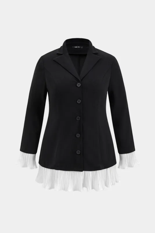 Plus Size Pleated Button Patchwork Bell Sleeve Mini Dress sold by Micas