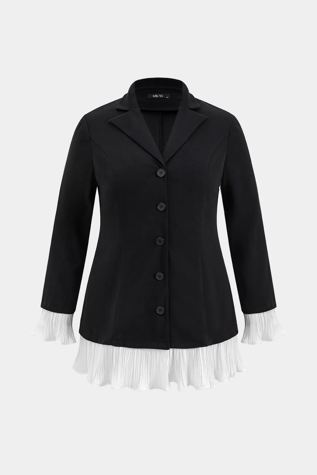 Plus Size Pleated Button Patchwork Bell Sleeve Mini Dress sold by Micas