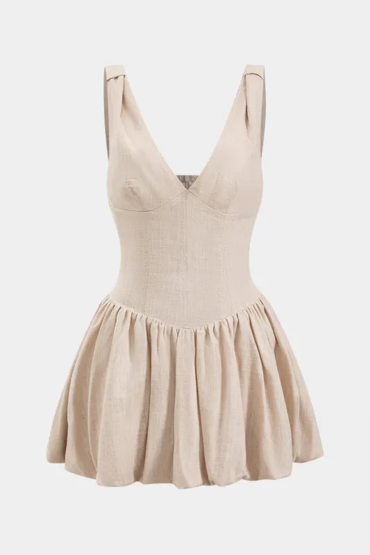Linned Ruched ærmeløs mini kjole sold by Micas