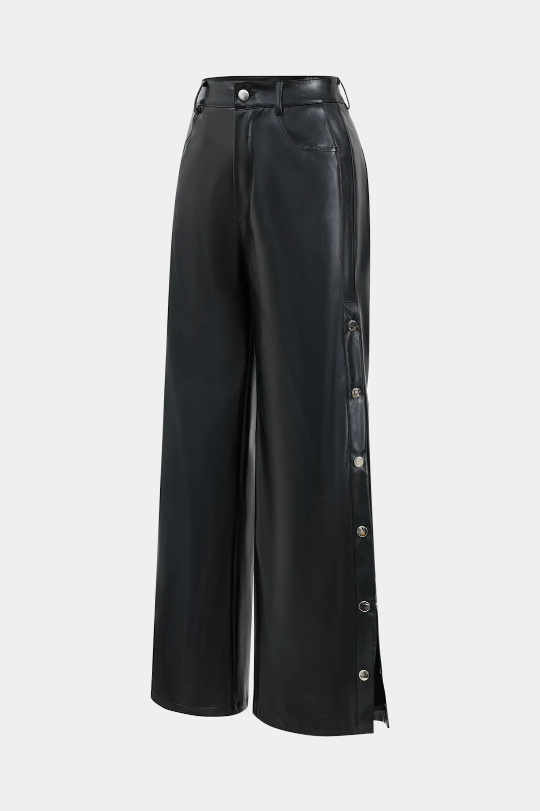 Faux Leather Button Wide Leg Trousers sold by Micas product image thumbnail 2