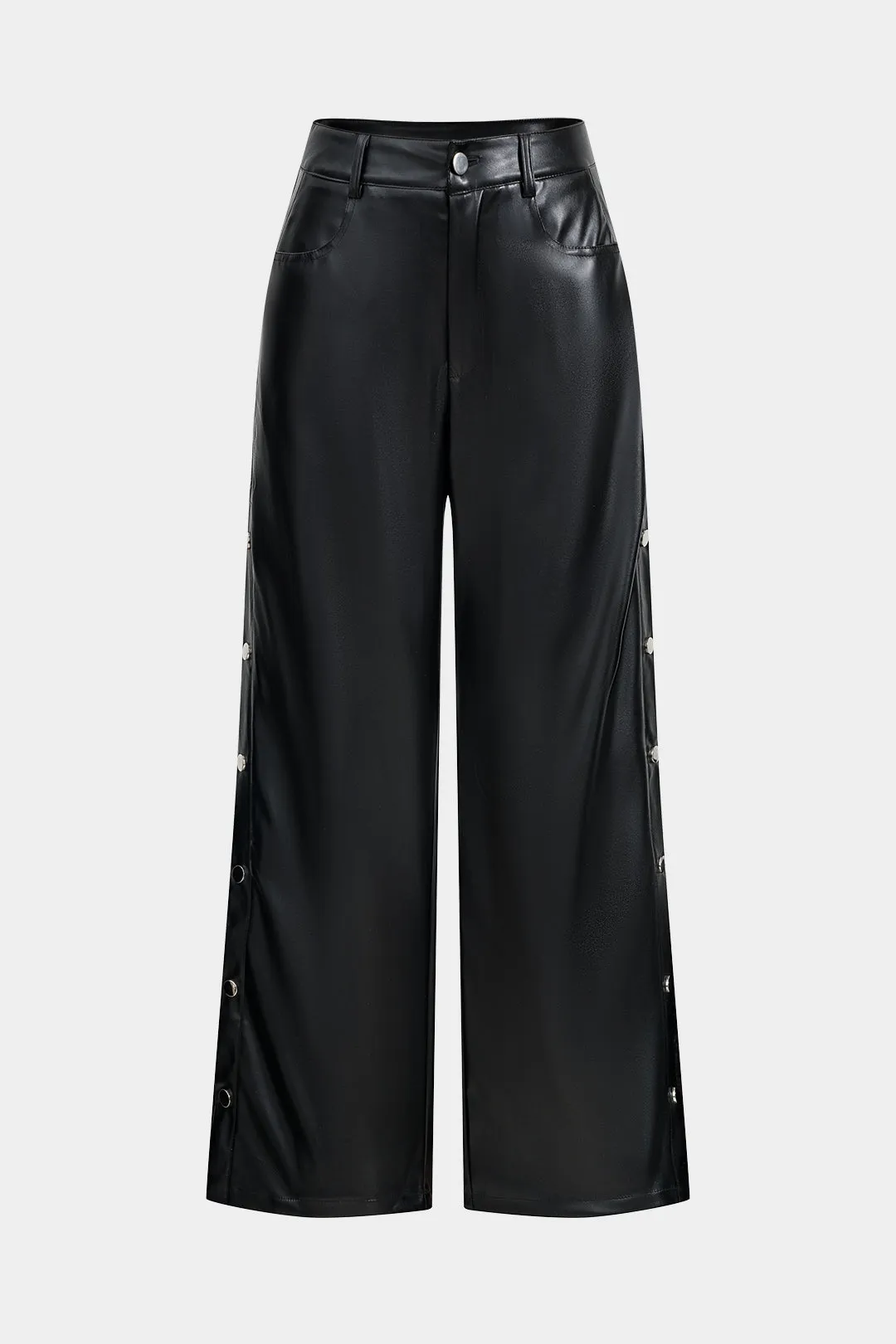 Faux Leather Button Wide Leg Trousers sold by Micas