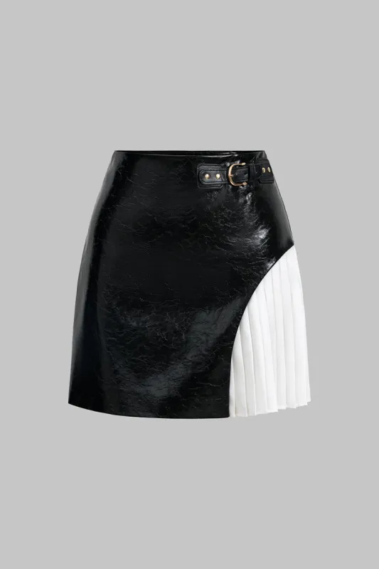 Faux Leather Metallic Patchwork Mini Skirt sold by Micas