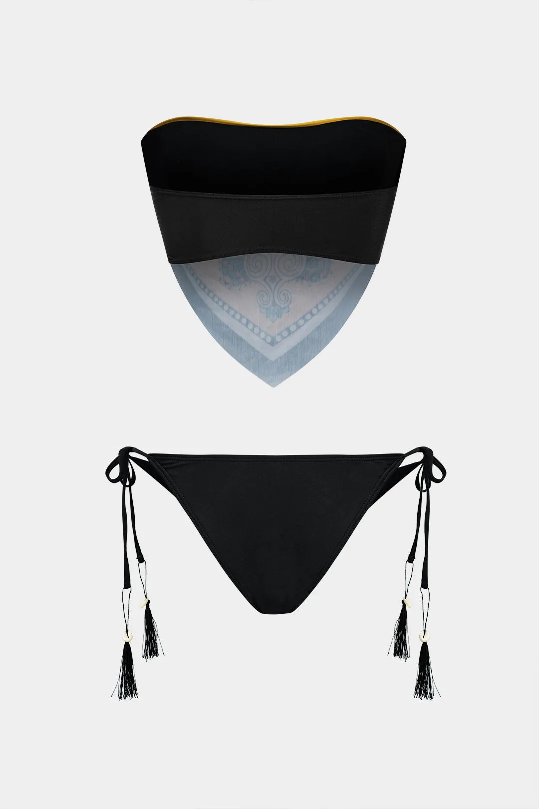 Chinoiserie Print Contrast Color Block Tie-Up Bikini Set sold by Micas product image thumbnail 2
