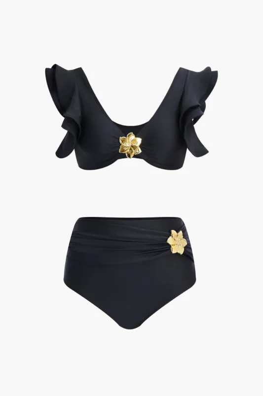 Metal blomsterindretning ruffle bikini sæt sold by Micas