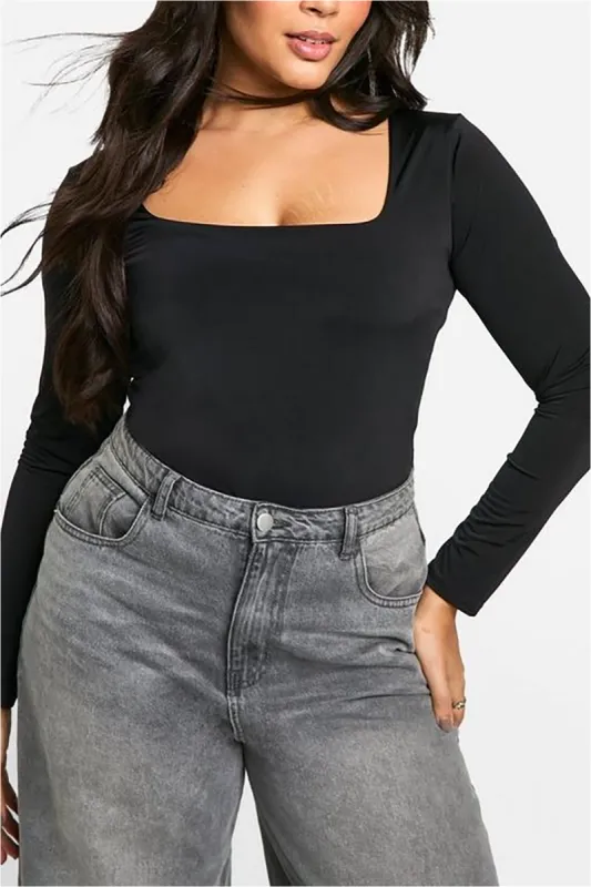 Plus Size Long Sleeve Bodysuit sold by Micas