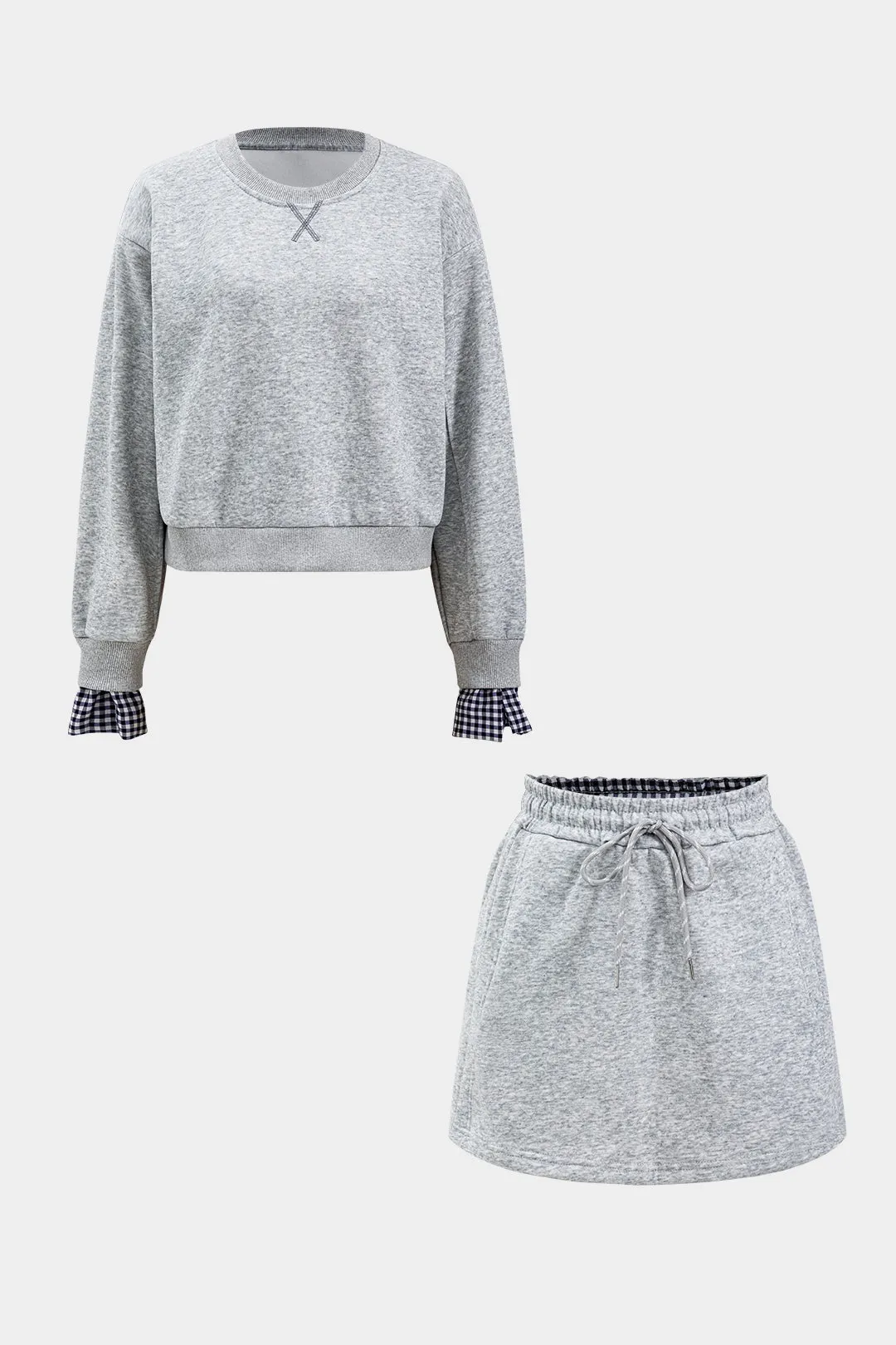 Plaid Print Patchwork Top og DrawString Nederdel Set sold by Micas