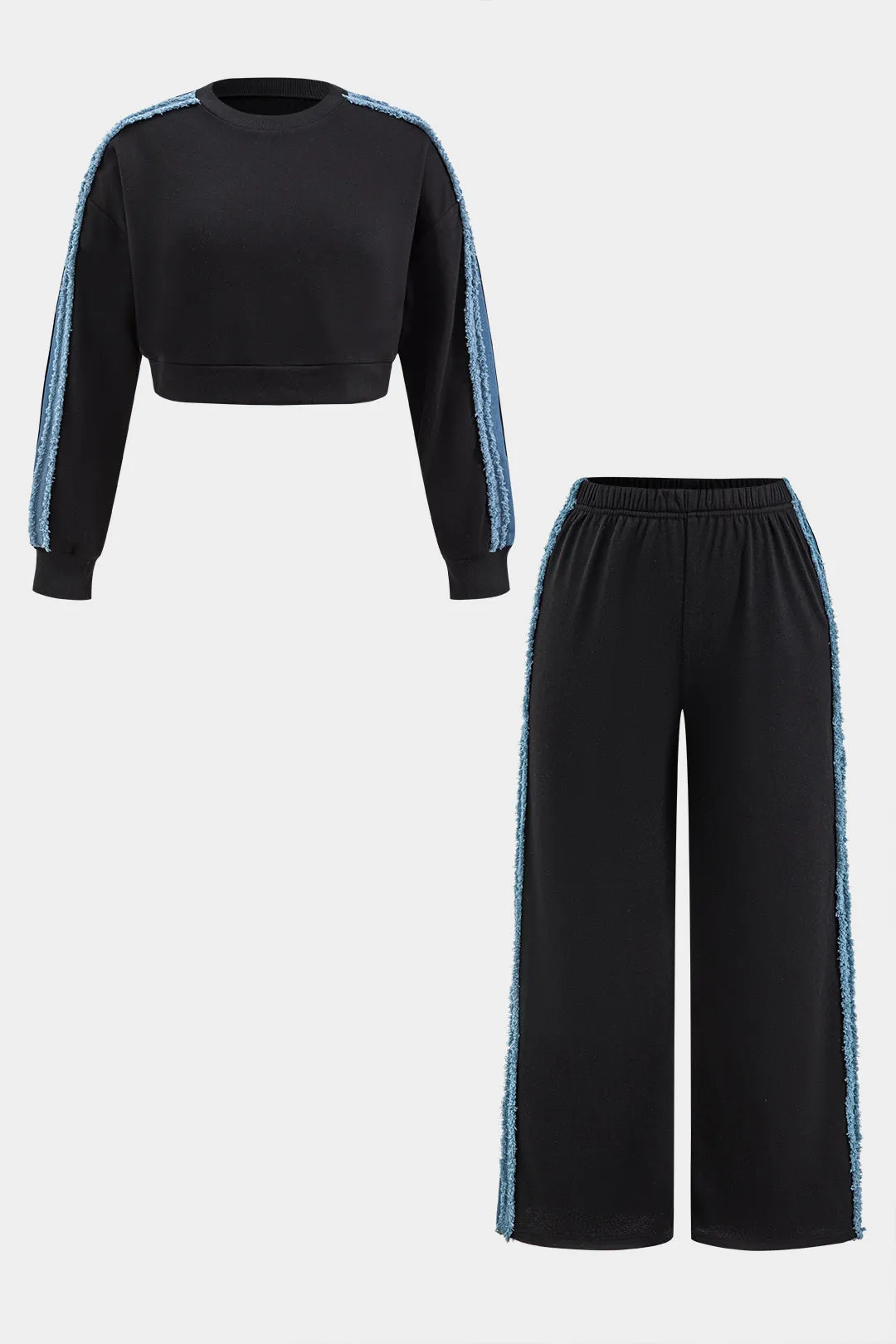 Plus Size Denim Patchwork Detail Top And Pants Set sold by Micas