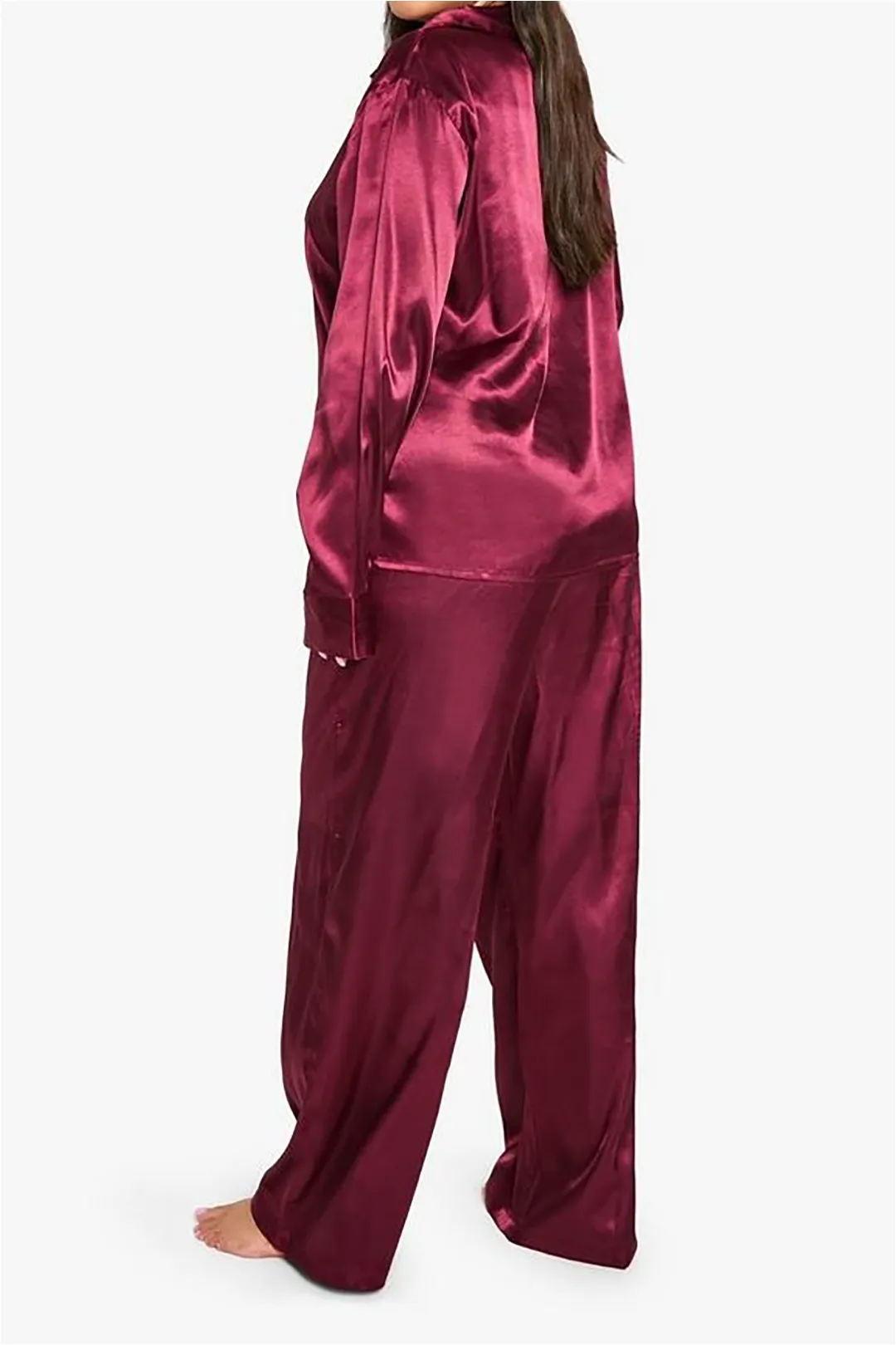 Plus størrelse satin langærmet skjorte og brede benbukser sæt sold by Micas product image thumbnail 2