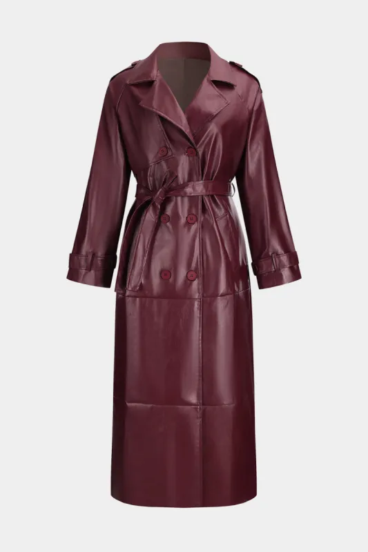 Faux Leather Belted Button Coat sold by Micas