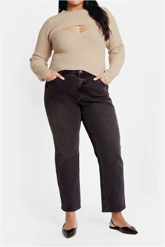 Plus Size Knit Cut Out Long-Sleeve Top sold by Micas