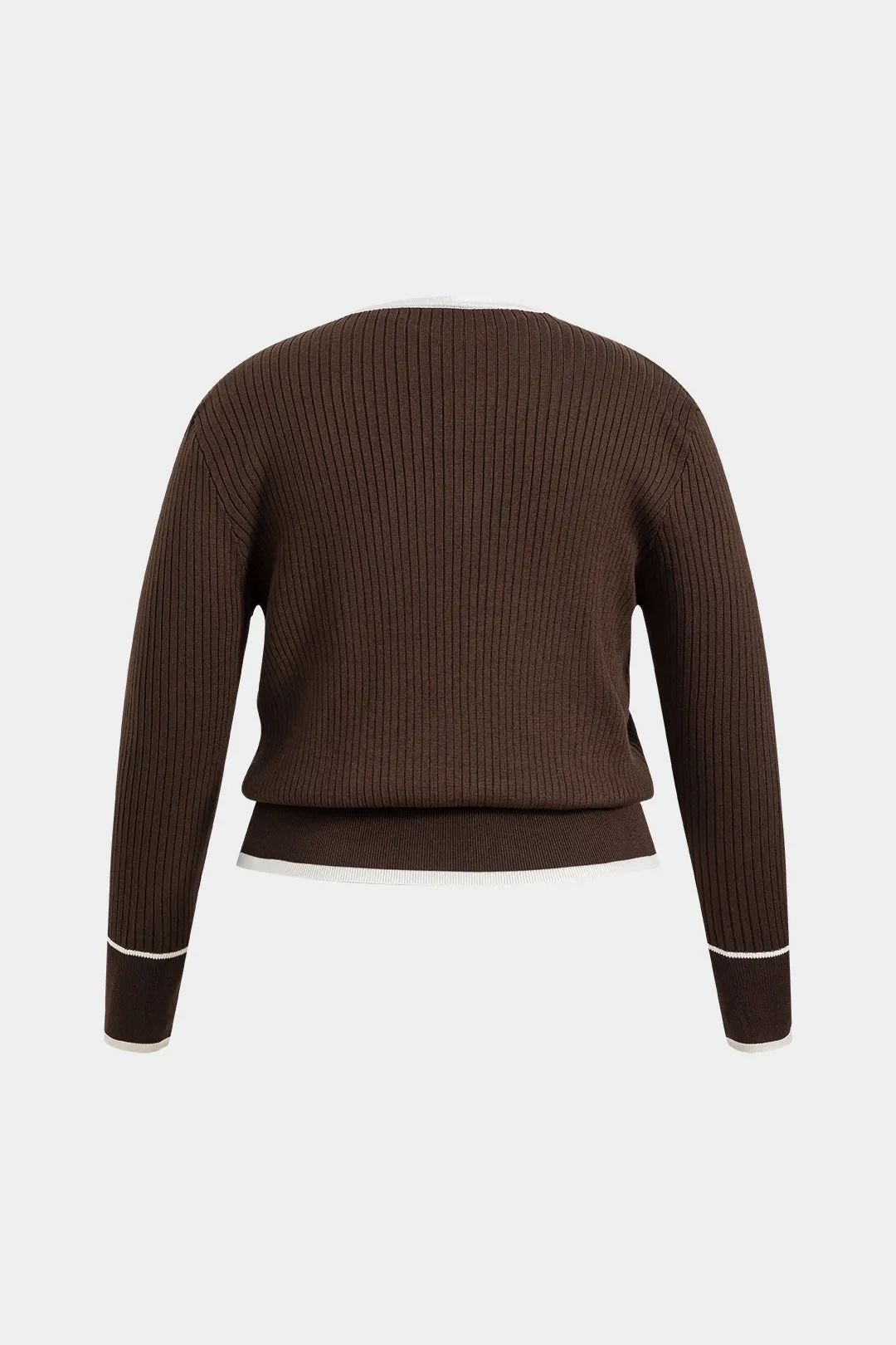 Plus Size Knit Patchwork Zipper Cardigan sold by Micas product image thumbnail 2