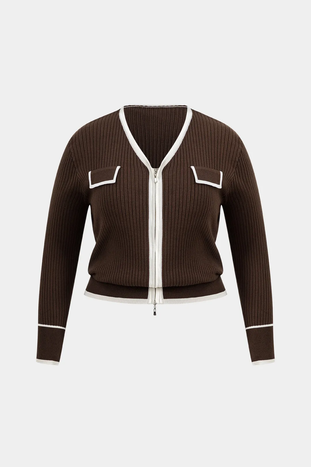 Plus Size Knit Patchwork Zipper Cardigan sold by Micas