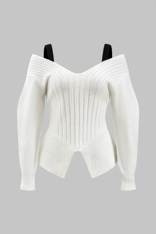 Kontrast V-hals sweater langærmet top sold by Micas