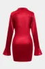 Satin Tie-Up Ruched Long Sleeve Mini Dress sold by Micas