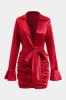 Satin Tie-Up Ruched Long Sleeve Mini Dress sold by Micas