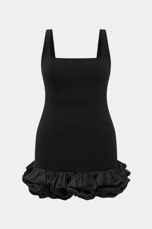 Plus størrelse satin patchwork firkantet hals ærmeløs mini kjole sold by Micas