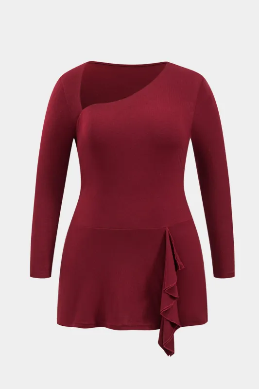 Plus størrelse ruffle asymmetrisk langærmet mini kjole sold by Micas