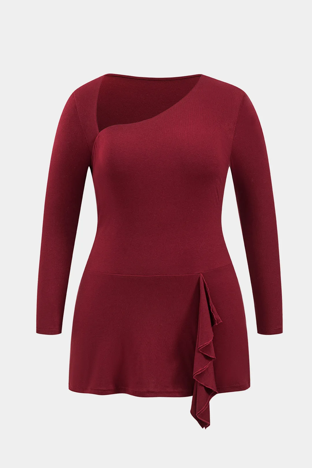 Plus størrelse ruffle asymmetrisk langærmet mini kjole sold by Micas