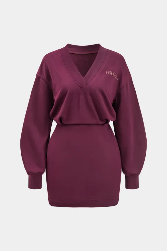 Letter Pattern V-Neck Long Sleeve Mini Dress sold by Micas