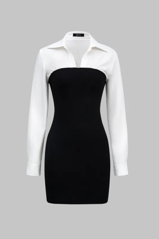 Patchwork langærmet mini kjole sold by Micas