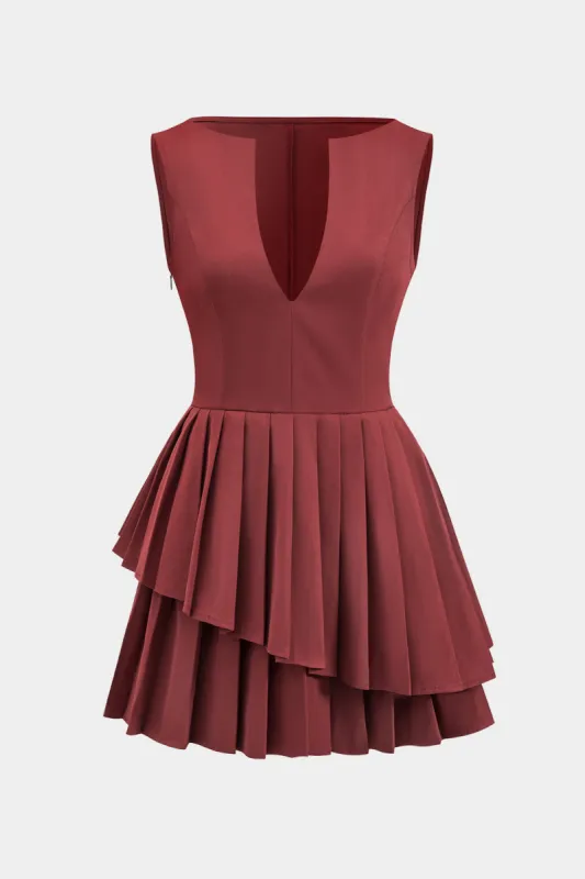 Sleeveless V-neckline Pleated Mini Dress sold by Micas