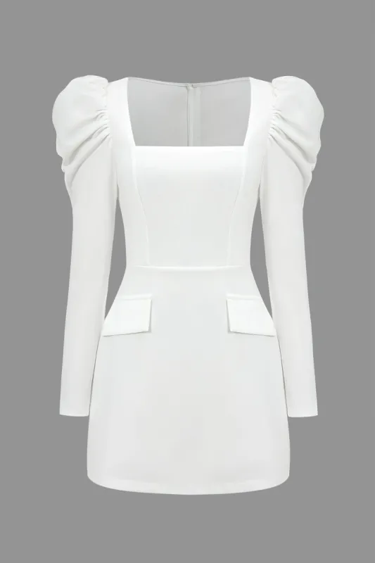 Solid Ruched Square Neck Mini Dress sold by Micas