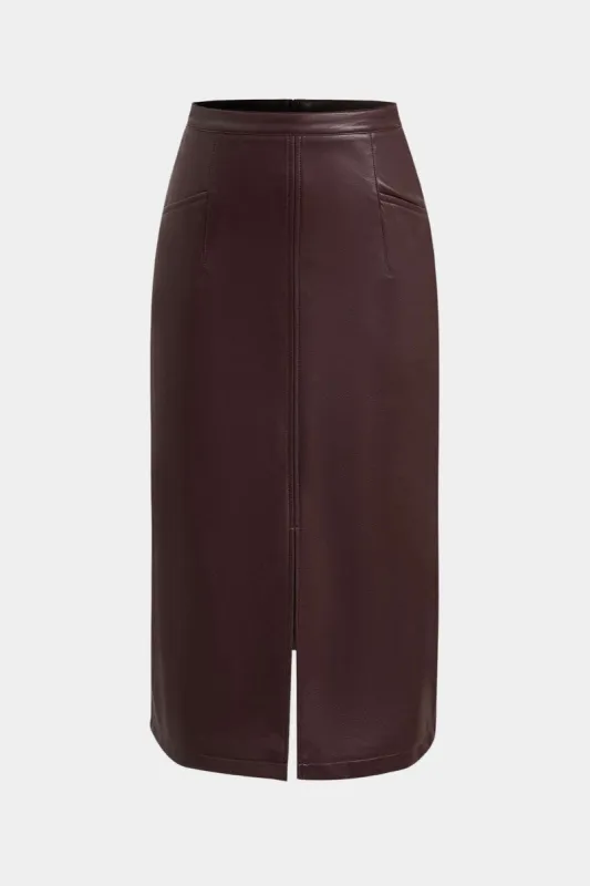 Faux Leather Side Slit Skirt sold by Micas