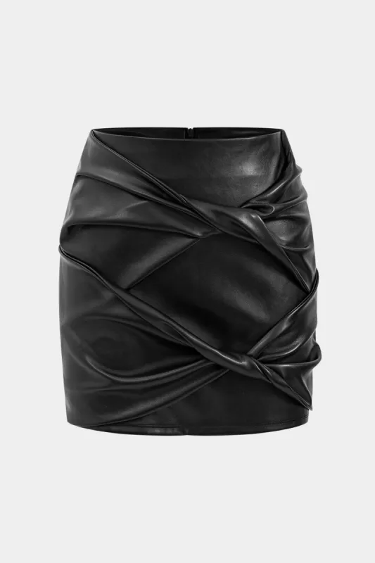 Faux Leather Ruched Twist Knot Skirt sold by Micas