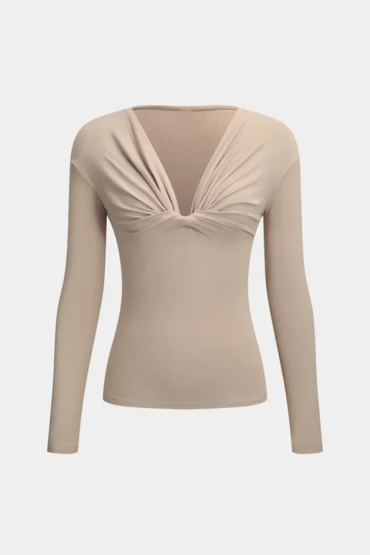 Ruched V-hals langærmet top sold by Micas
