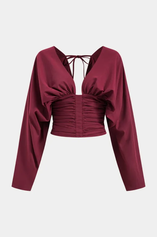 Ruched rygfri slips tilbage langærmet shirt sold by Micas