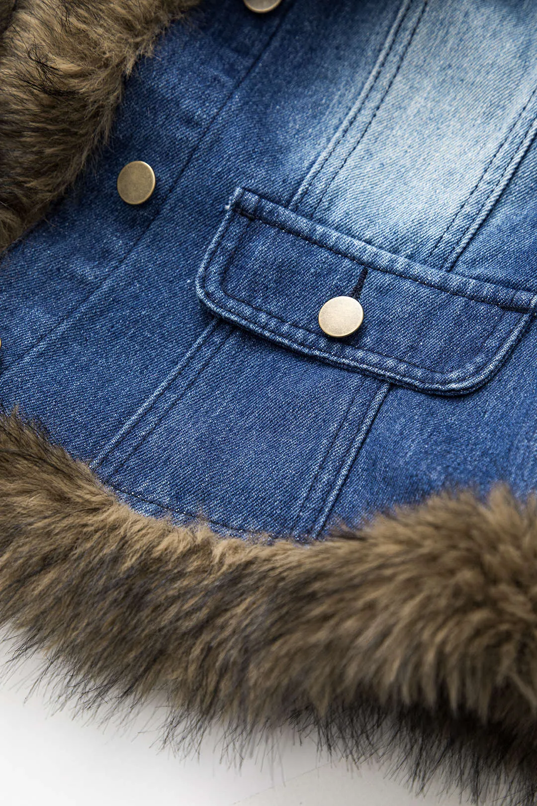 Denim Faux Fur Patchwork Jacket sold by Micas product image thumbnail 5