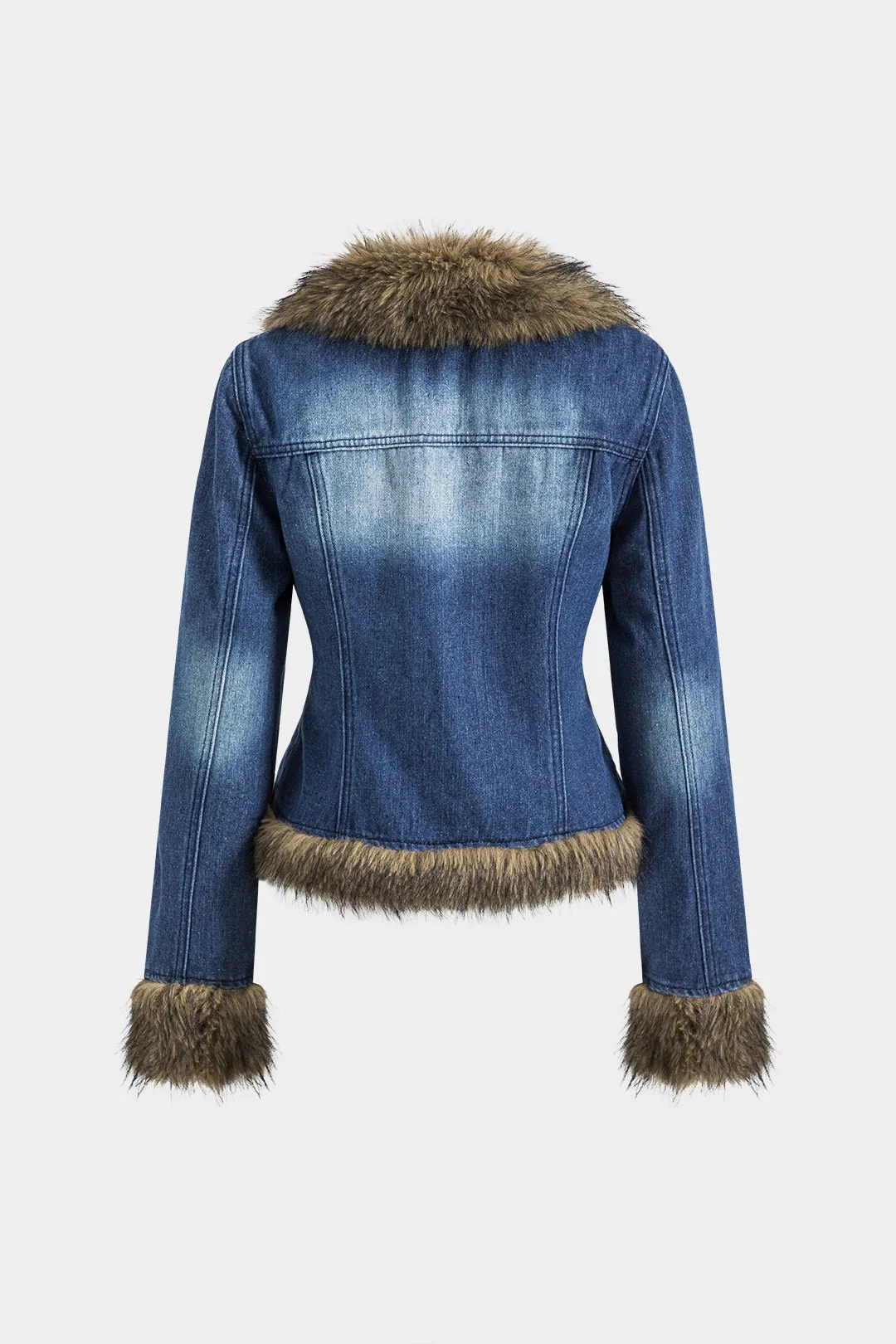 Denim Faux Fur Patchwork Jacket sold by Micas product image thumbnail 2