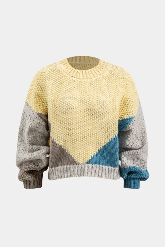 Knit Patchwork Round Neck Long-Sleeve Top sold by Micas