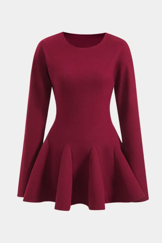 Woolen Round Neck Long Sleeve Puff Mini Dress sold by Micas