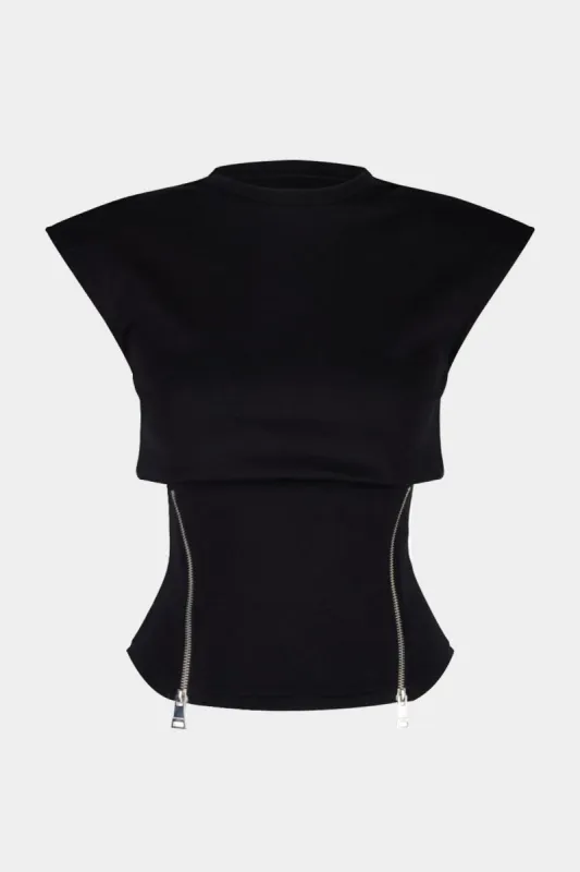 Zippered Short Sleeve Tank Top sold by Micas