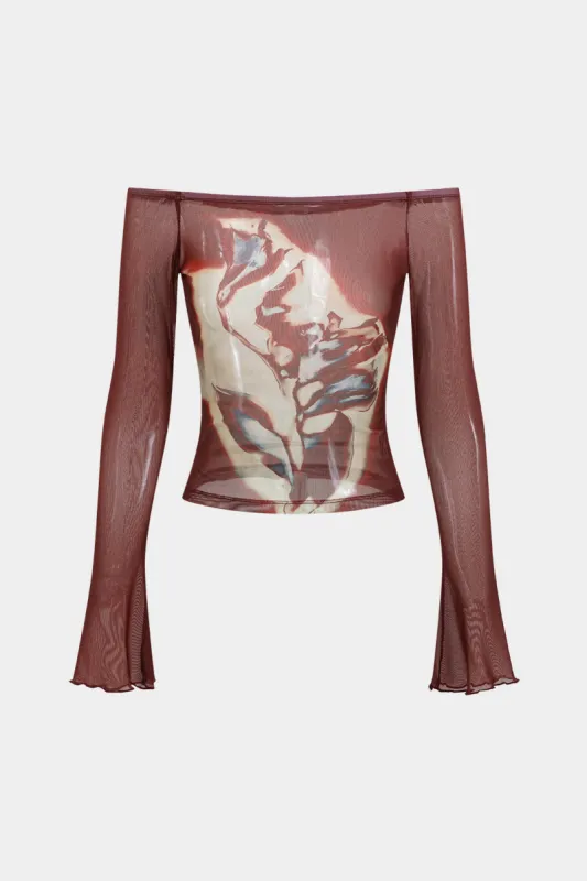 Blomsterprint Mesh off-skulder Langærmet top sold by Micas
