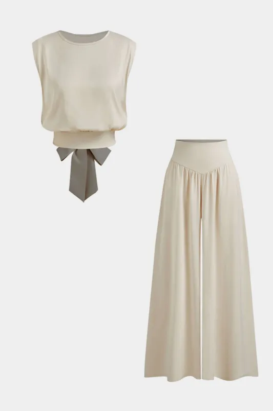 Bue bagpå nakke kortærmet top og brede benbukser sæt sold by Micas