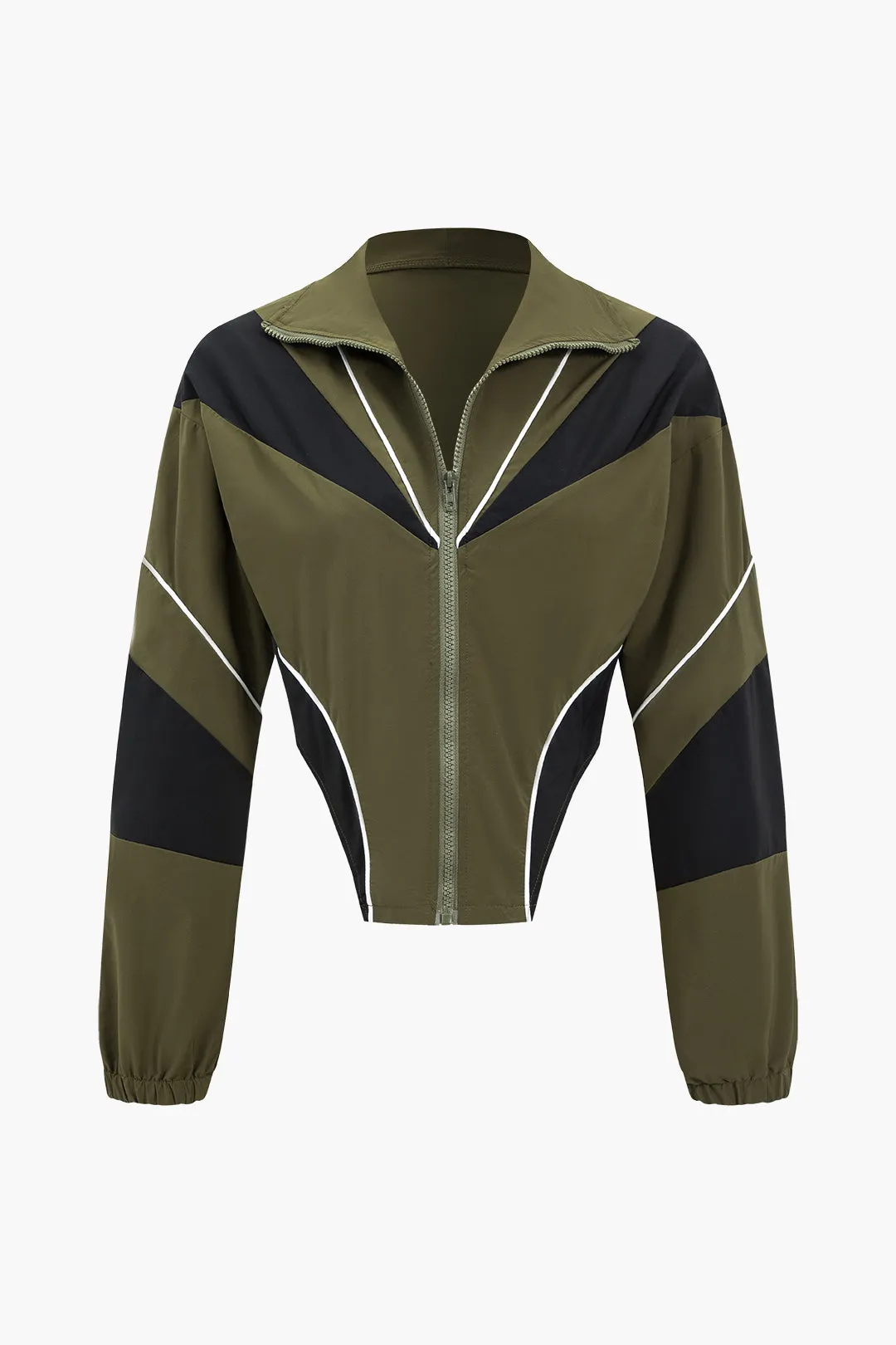 Kontrast patchwork lynlås langærmet top og nederdel sæt sold by Micas product image thumbnail 2