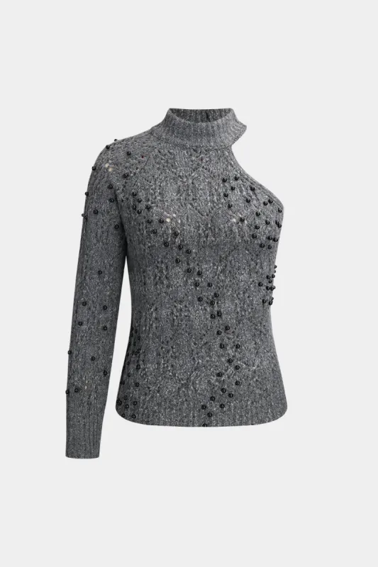Knit Beaded Asymmetrical One Shoulder Top sold by Micas