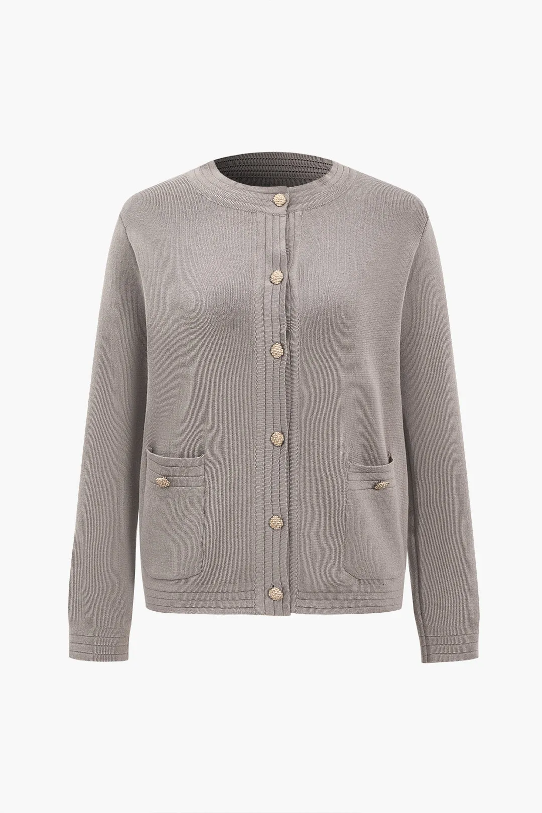 Sweater Button Pocket Round Neck Long-Sleeve Cardigan And Trousers Set sold by Micas product image thumbnail 2