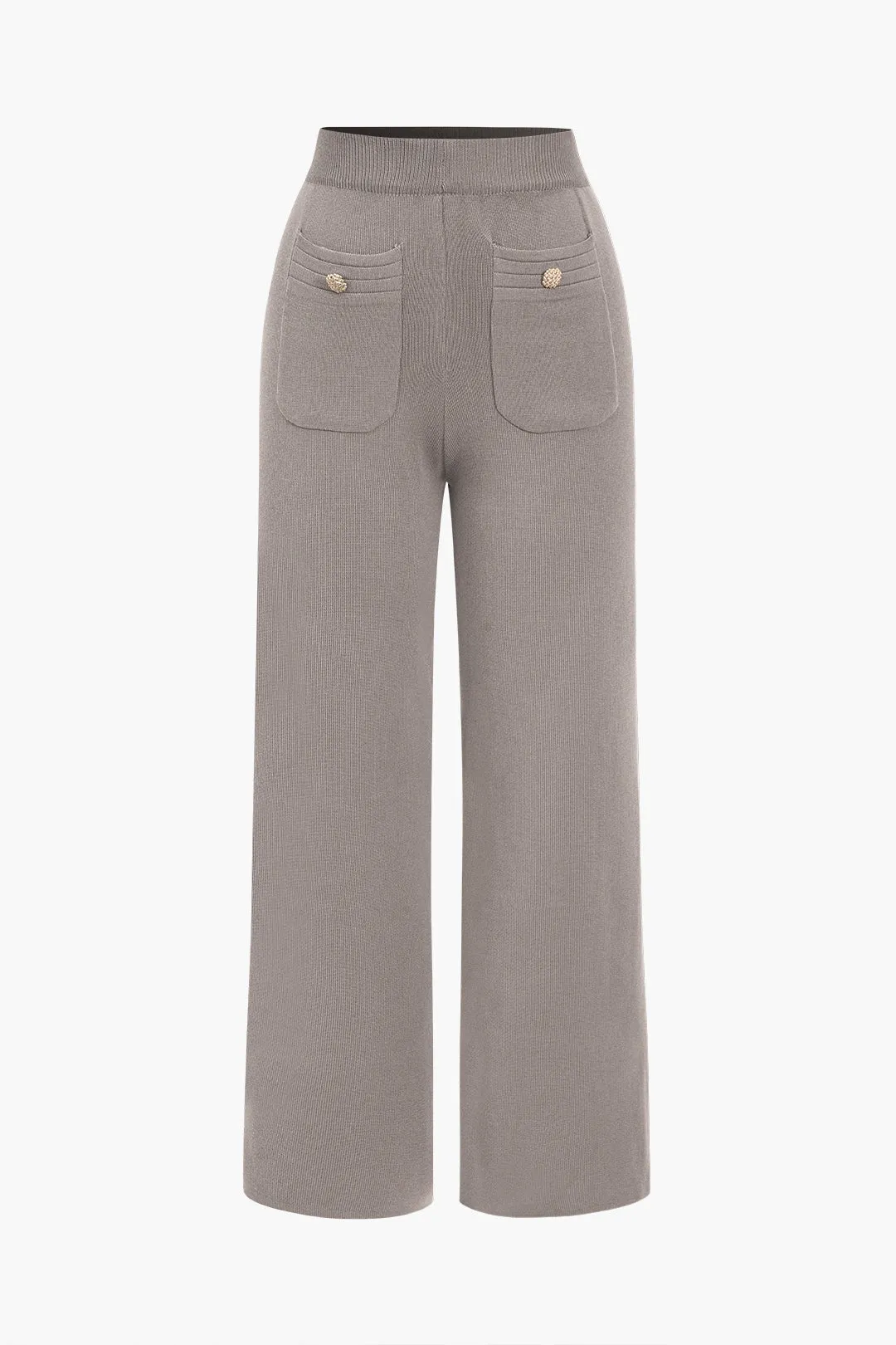 Sweater Button Pocket Round Neck Long-Sleeve Cardigan And Trousers Set sold by Micas product image thumbnail 4