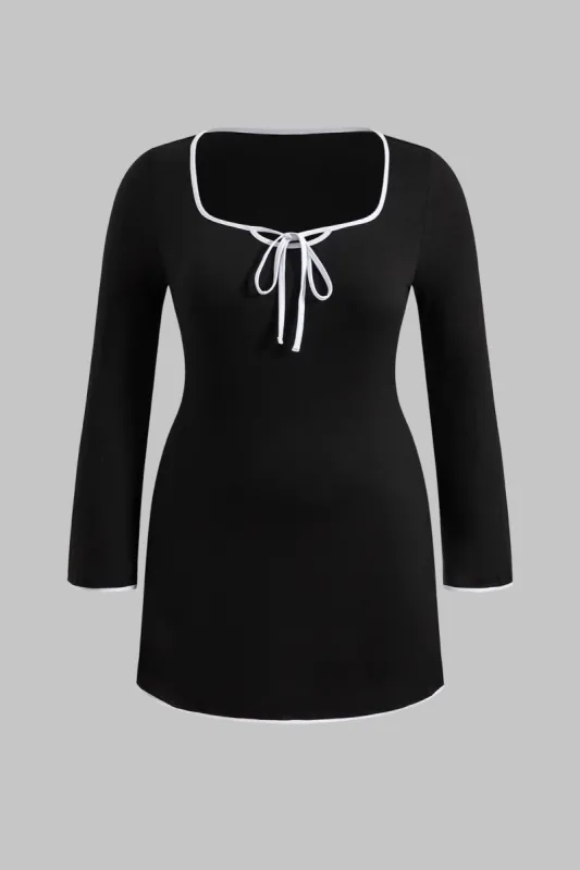 Plus Size Patchwork Square Neck Long Sleeve Mini Dress sold by Micas