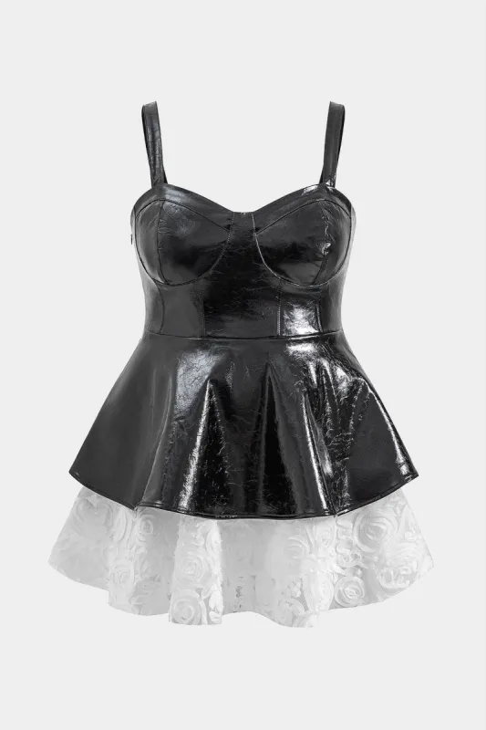 Plus Size Faux Leather Mesh Patchwork Slip Sleeveless Mini Dress sold by Micas