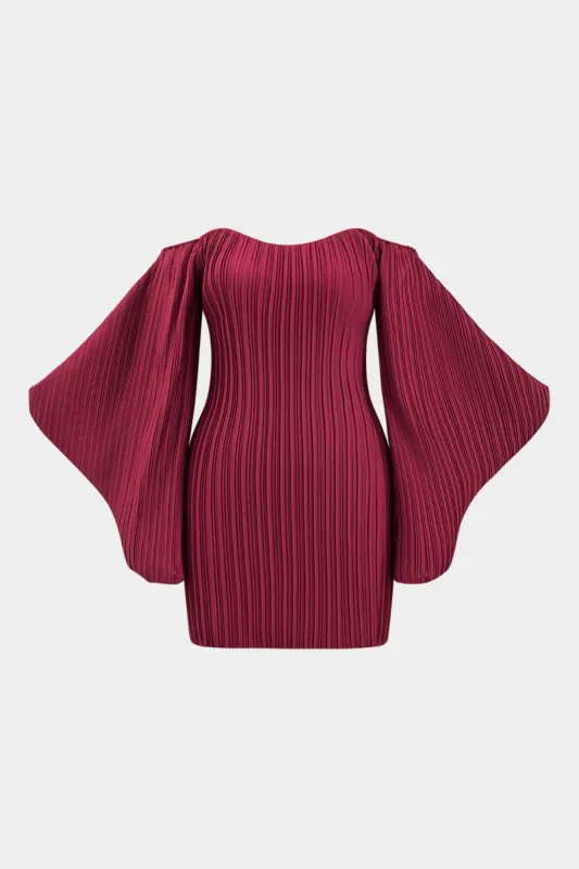 Pleated Bell Sleeve Mini Dress sold by Micas