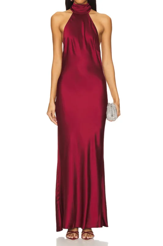 Satin Halter Neck Backless Sleeveless Maxi Dress sold by Micas