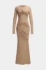 Ruched Bow Round Neck Langærmet maxi kjole sold by Micas