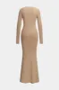 Ruched Bow Round Neck Langærmet maxi kjole sold by Micas