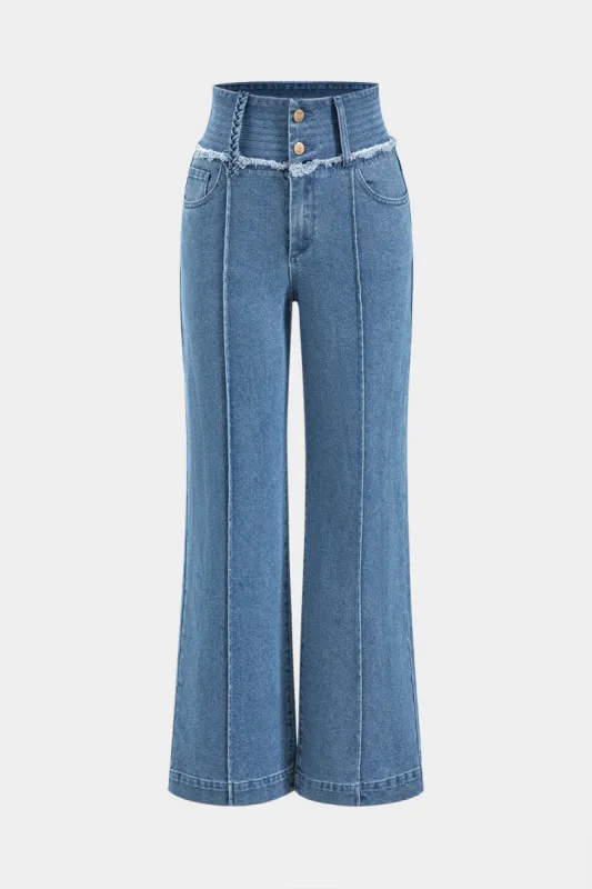 Denim High Waist Button Wide Leg Trousers sold by Micas