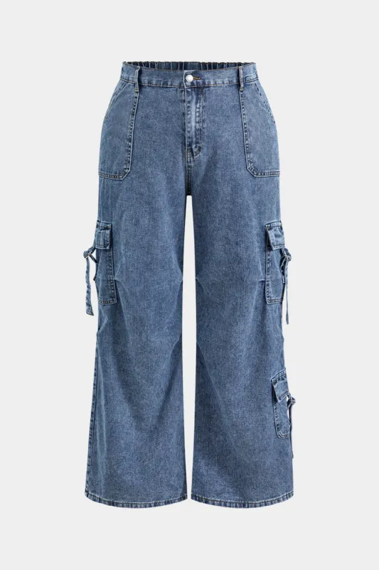 Plus størrelse denim lomme lavt talje knap jeans sold by Micas